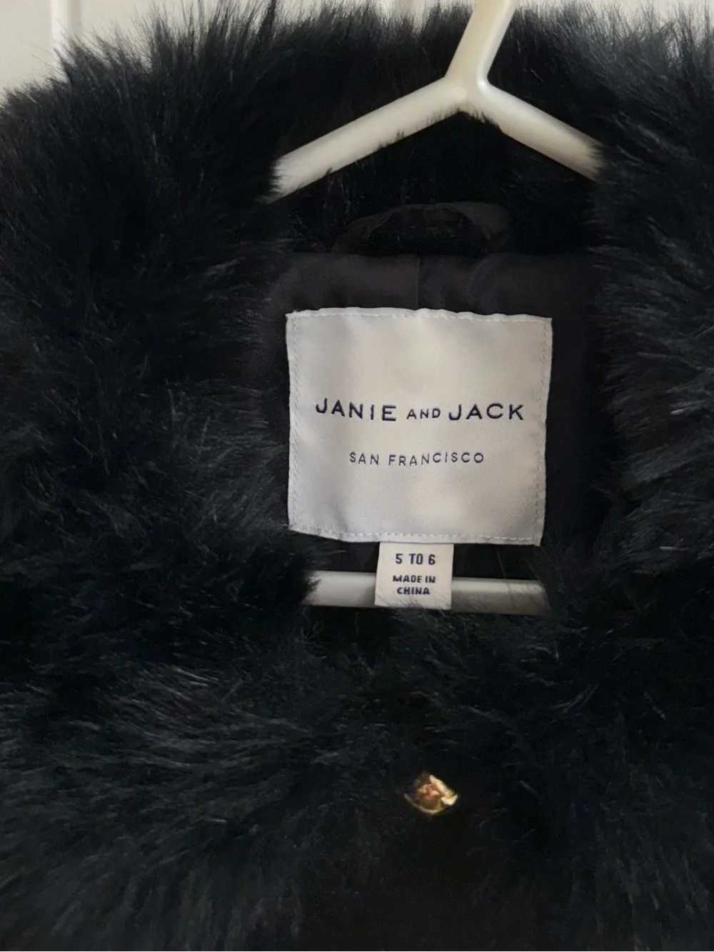 New Condition Janie and Jack Black Coat Faux-Fur Collar sz 5/6